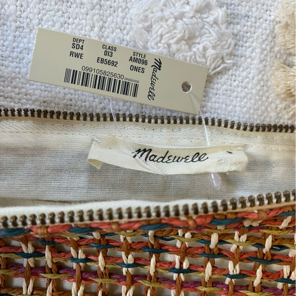 Madewell Raffia Large Zip Pouch 2 Tassels Rainbow Weave Clutch Beach Coastal - Picture 5 of 8